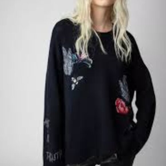 Womens Zadig & Voltaire 100% Cashmere Black Markus Mantra Sweater L - Picture 1 of 11